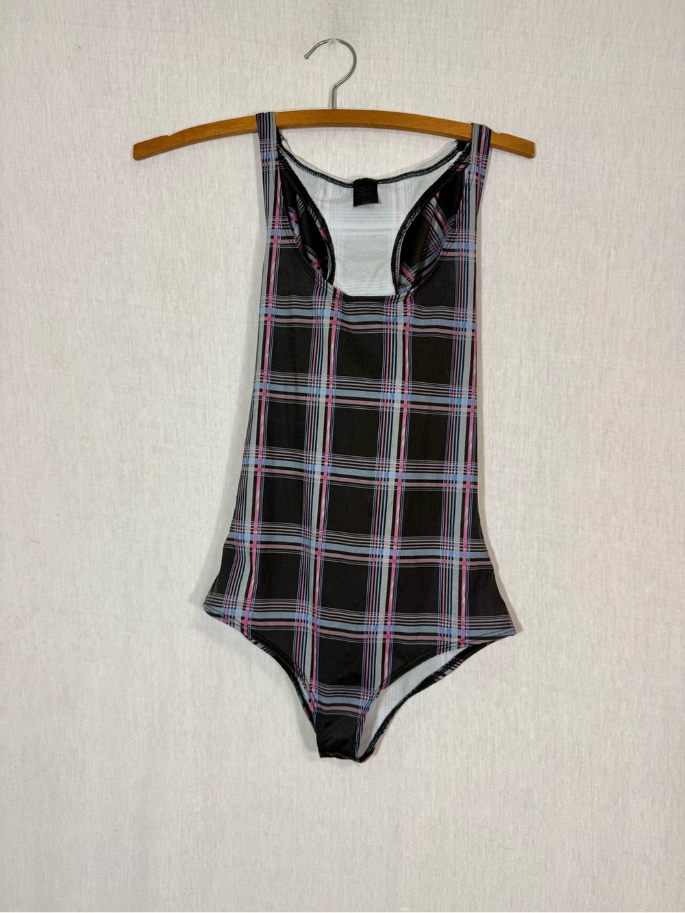Electrix Yoga Plaid One-Piece with a hood - Black with Pink & Blue Check